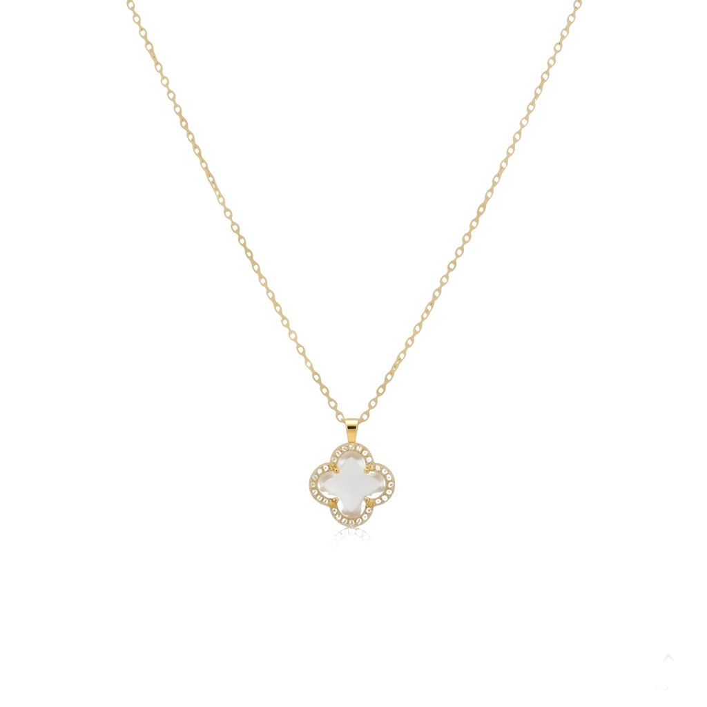 Lucent Charm Kette | Vergoldete Edelstahl Halskette mit Kleeblatt Anhänger